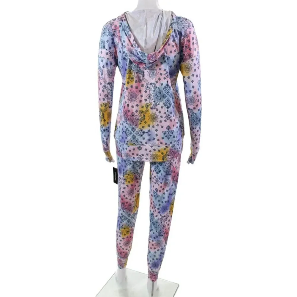 Emerson Road Womens Paisley Hoodie + Pants Sleepwear Set Multicolor Size XS